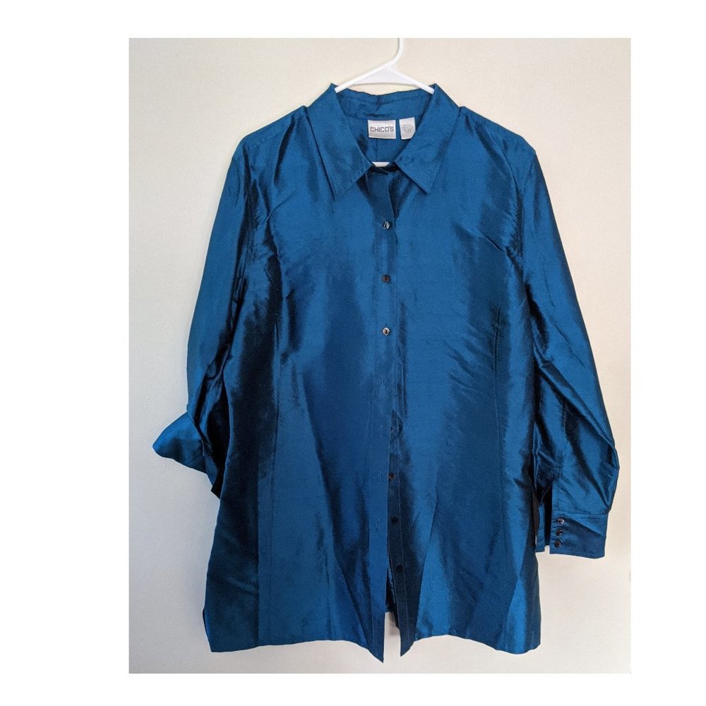 LAST CHANCE Chico’s  Teal Fitted Silk Shirt